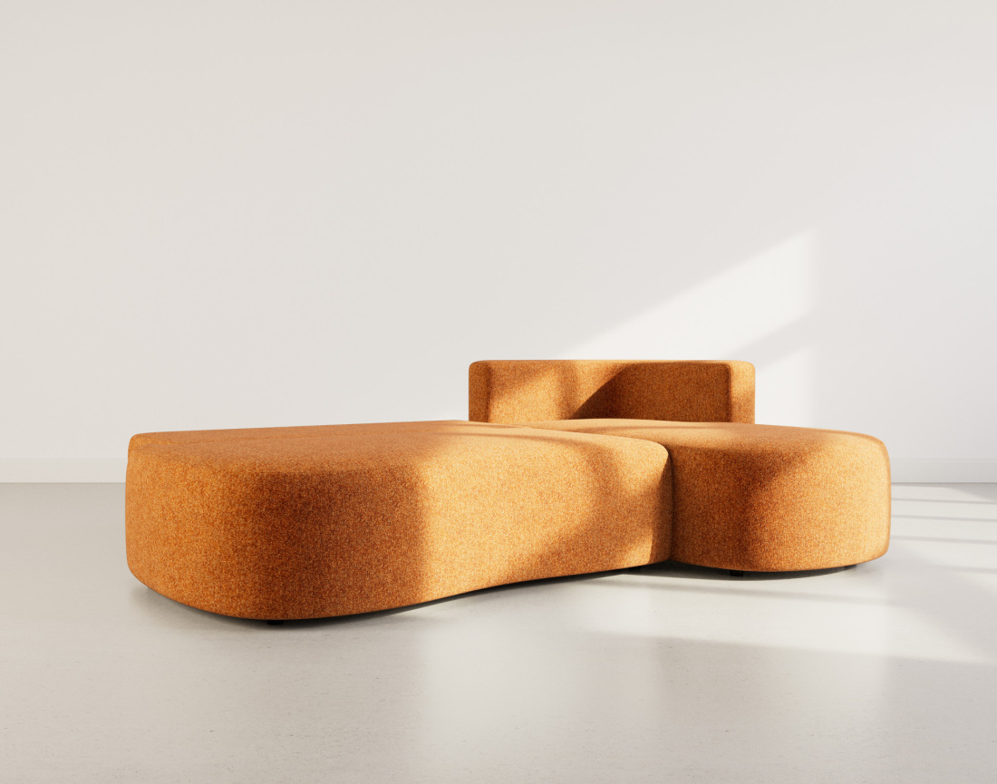 Canapé d'angle droit 4 places convertible avec coffre en tissu texturé Mahina