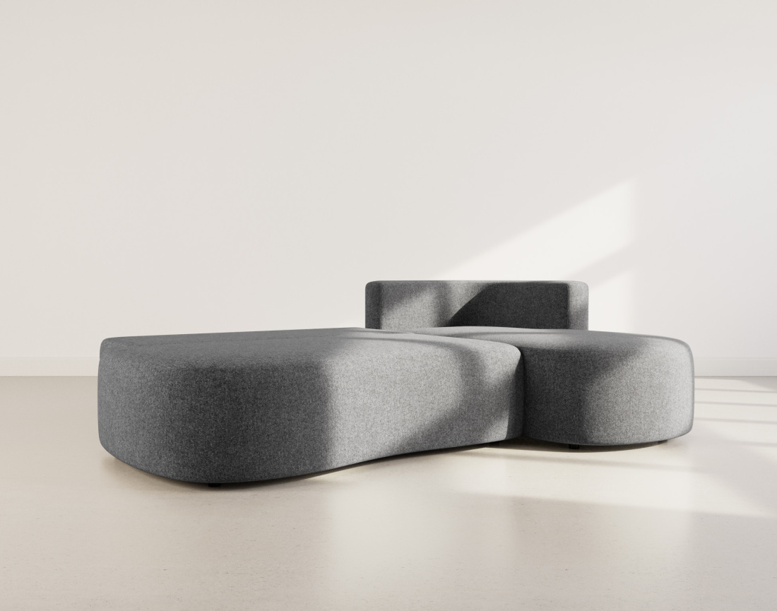 Canapé d'angle droit 4 places convertible avec coffre en tissu texturé Mahina