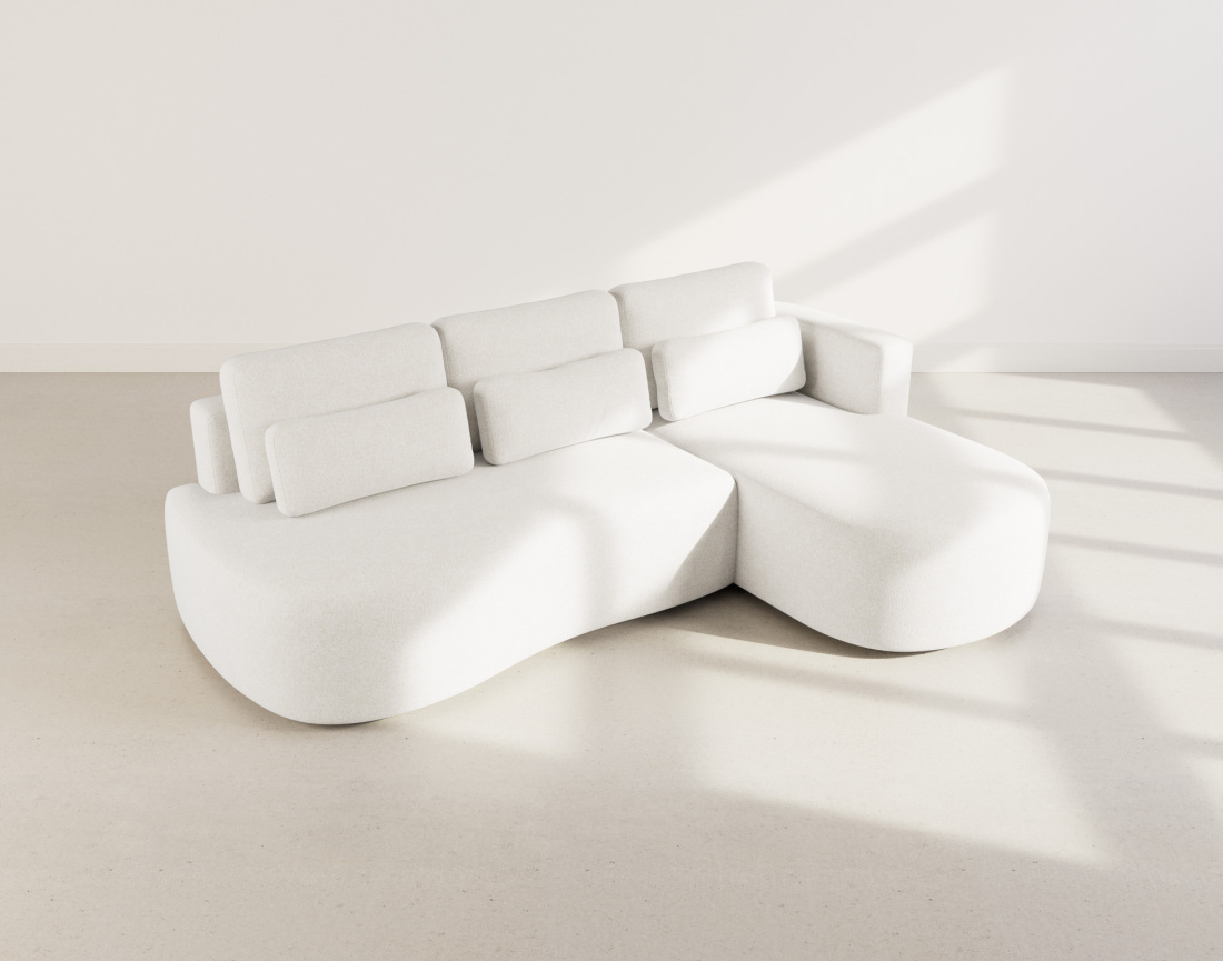 Canapé d'angle droit 4 places convertible avec coffre en tissu texturé Mahina