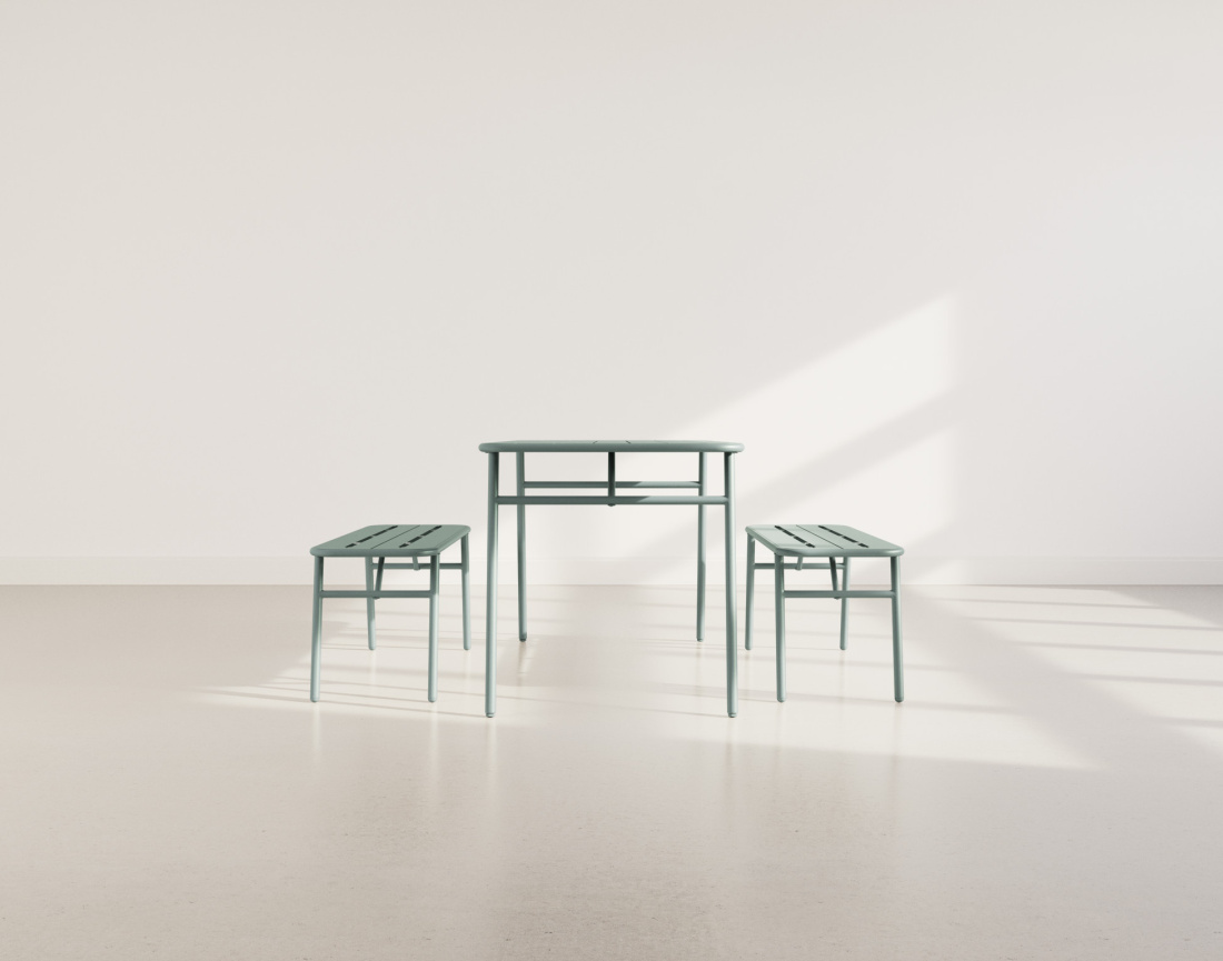 Ensemble table et bancs de jardin 4 personnes vert Ribola