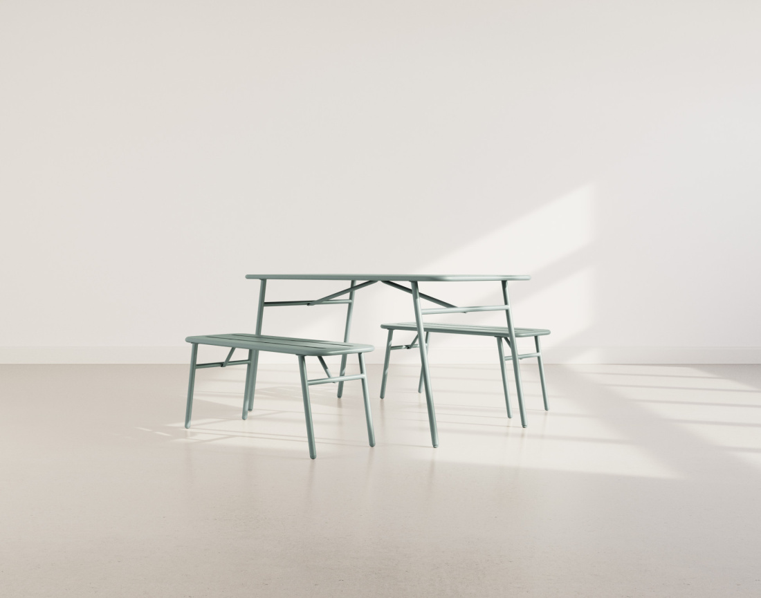 Ensemble table et bancs de jardin 4 personnes vert Ribola