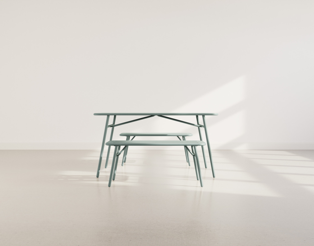 Ensemble table et bancs de jardin 4 personnes vert Ribola