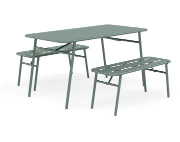 Ensemble table et bancs de jardin 4 personnes vert Ribola