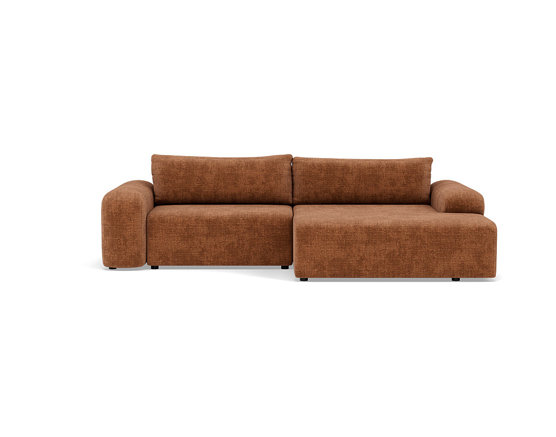 Canapé d'angle droit 4 places convertible avec coffre en velours texturé Rebecca