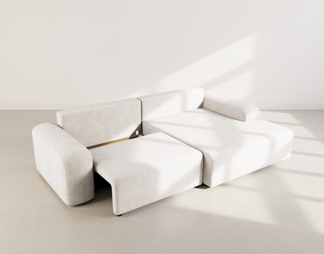 Canapé d'angle droit 4 places convertible avec coffre en velours texturé Rebecca