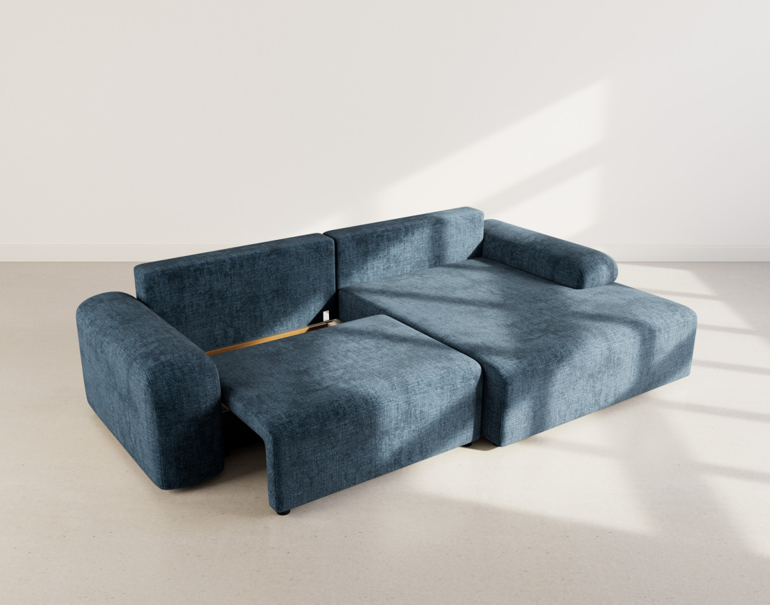 Canapé d'angle droit 4 places convertible avec coffre en velours texturé Rebecca