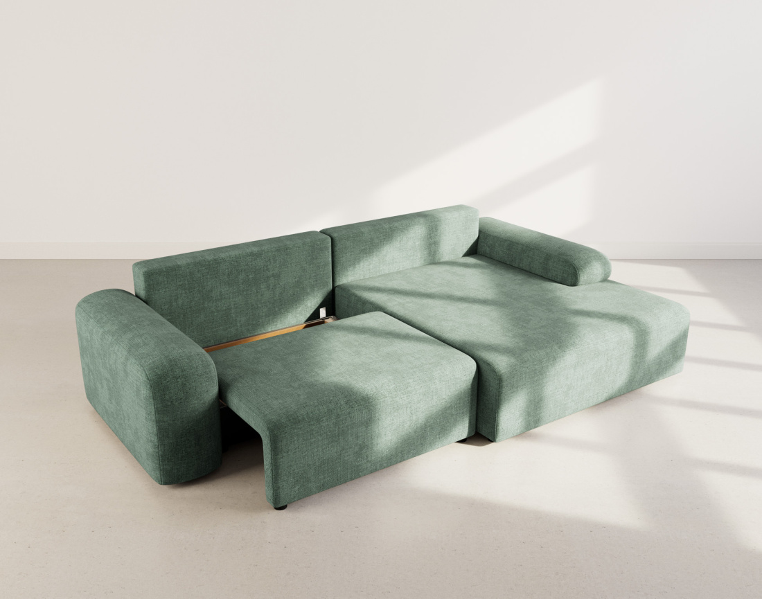 Canapé d'angle droit 4 places convertible avec coffre en velours texturé Rebecca