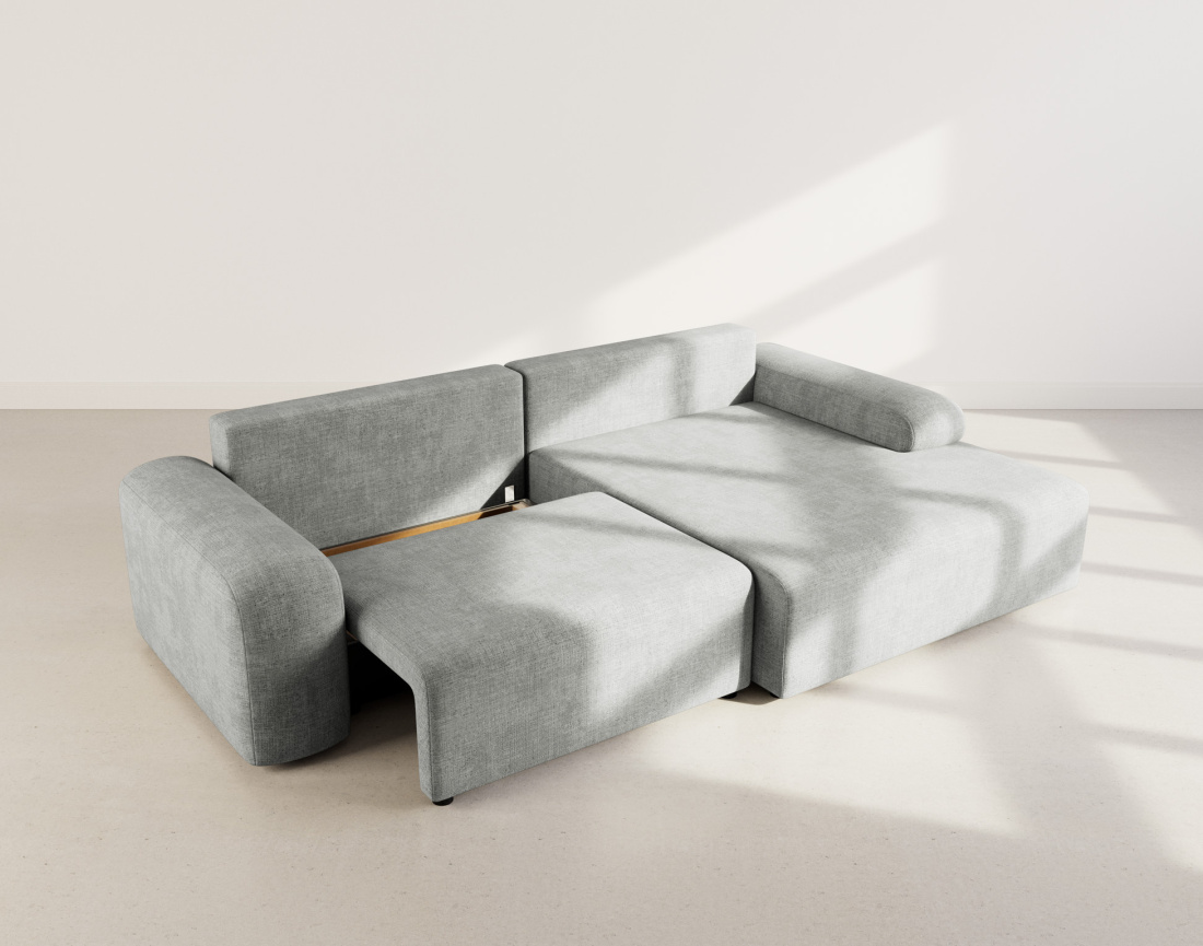 Canapé d'angle droit 4 places convertible avec coffre en velours texturé Rebecca