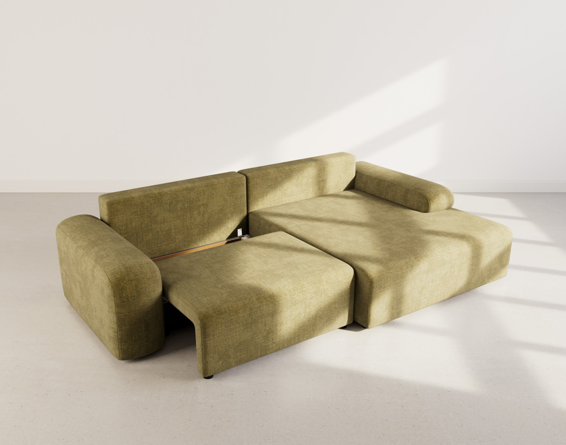 Canapé d'angle droit 4 places convertible avec coffre en velours texturé Rebecca