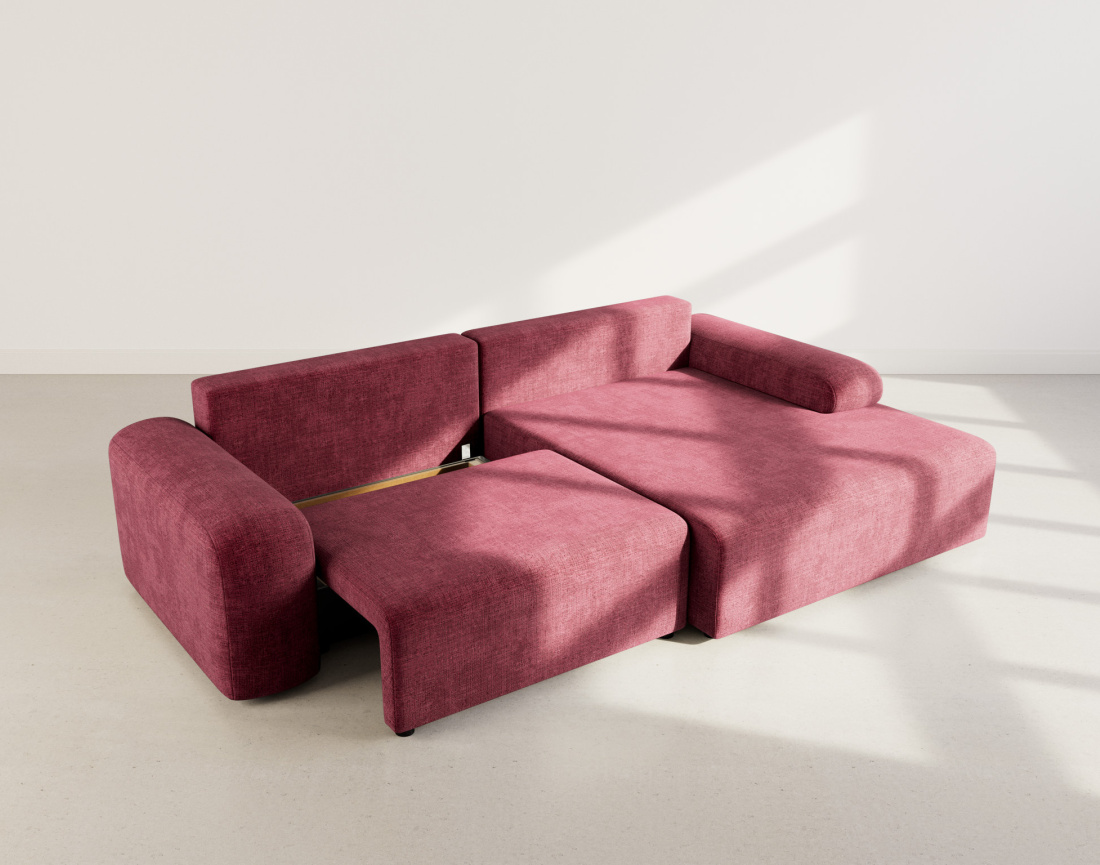 Canapé d'angle droit 4 places convertible avec coffre en velours texturé Rebecca