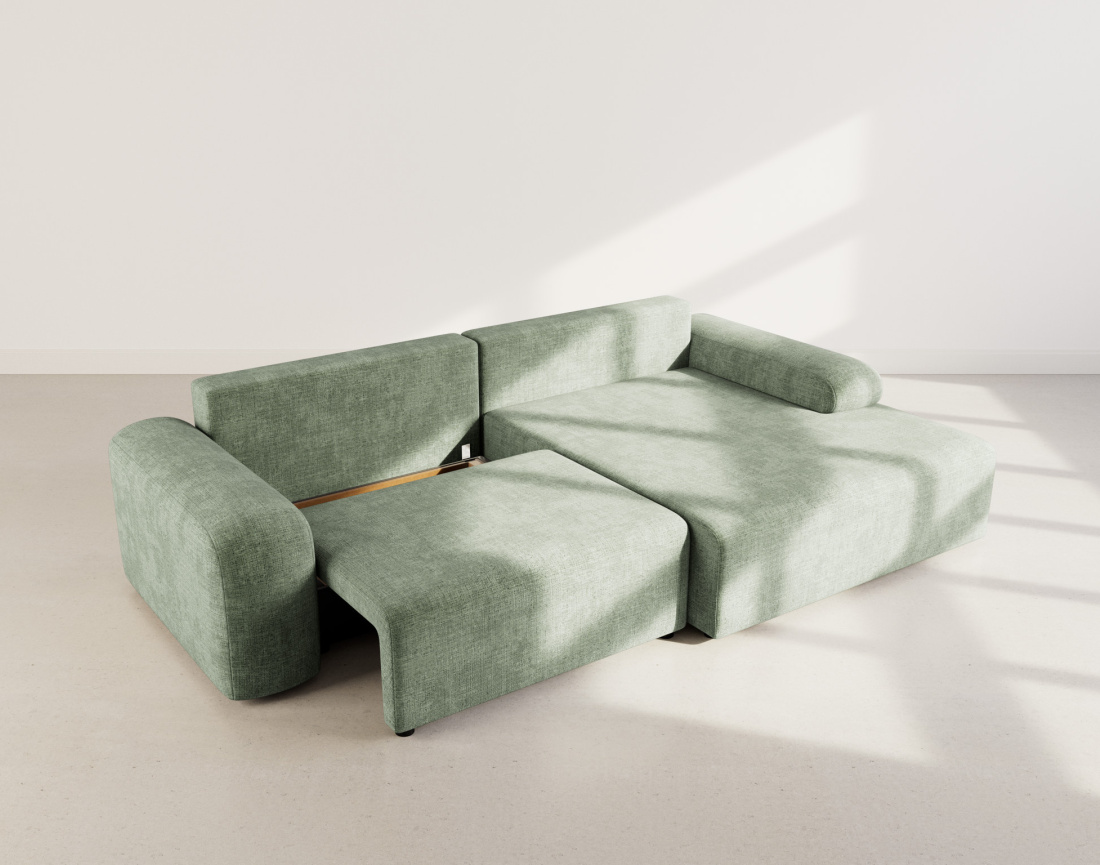 Canapé d'angle droit 4 places convertible avec coffre en velours texturé Rebecca