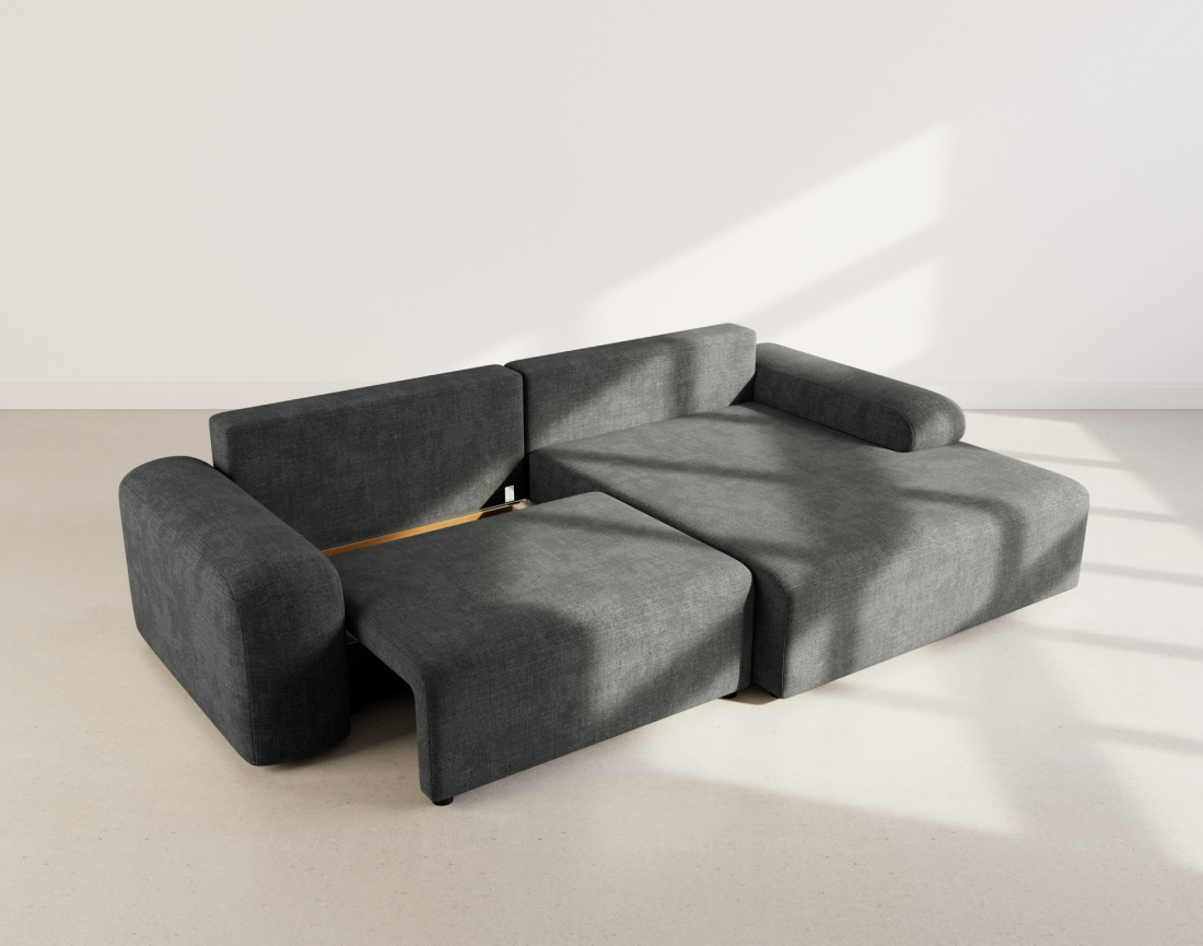 Canapé d'angle droit 4 places convertible avec coffre en velours texturé Rebecca