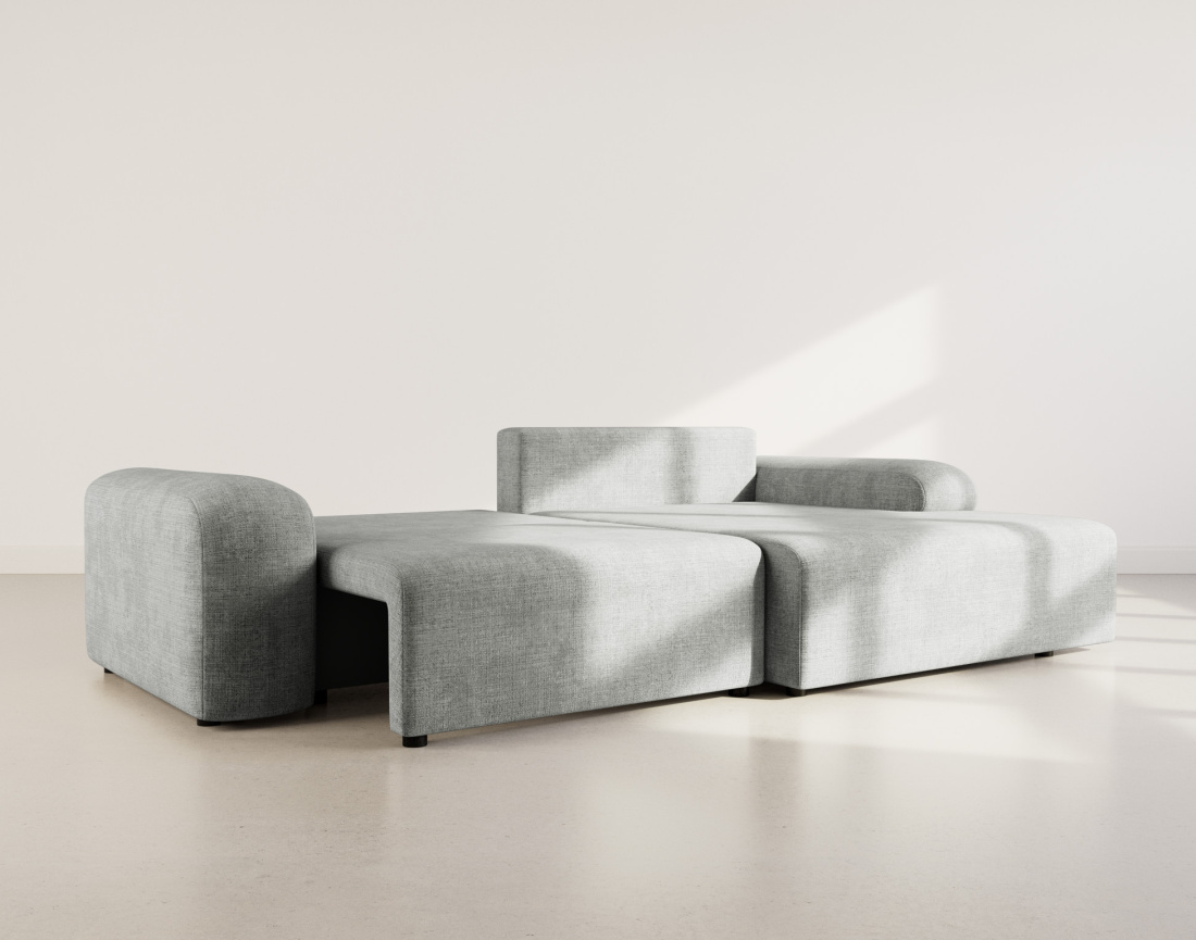 Canapé d'angle droit 4 places convertible avec coffre en velours texturé Rebecca