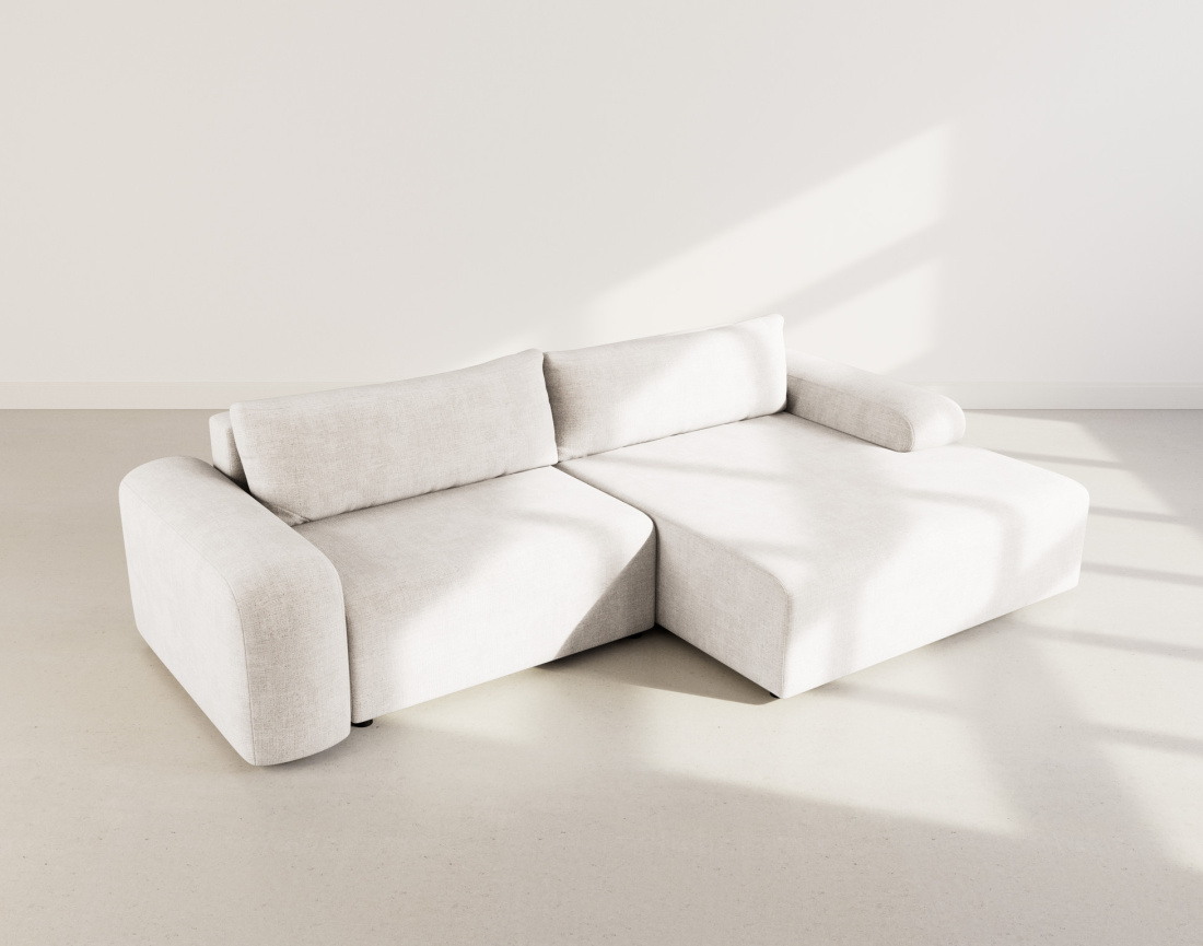 Canapé d'angle droit 4 places convertible avec coffre en velours texturé Rebecca