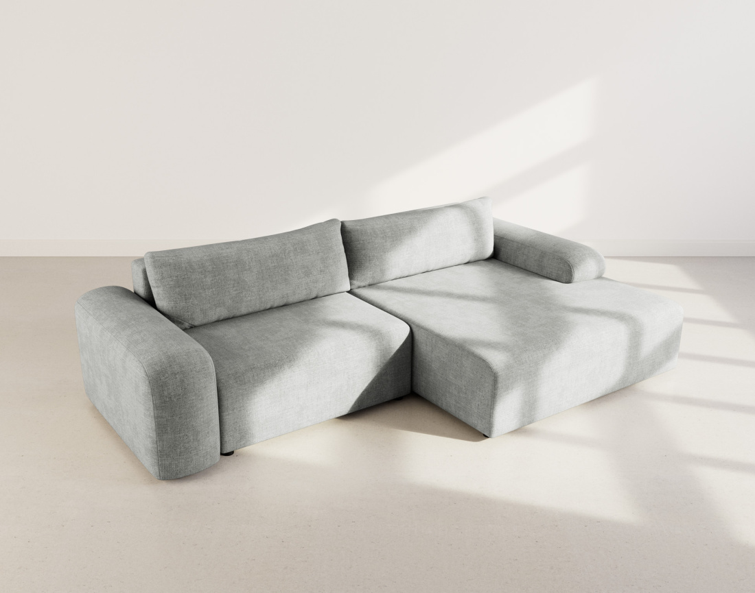 Canapé d'angle droit 4 places convertible avec coffre en velours texturé Rebecca