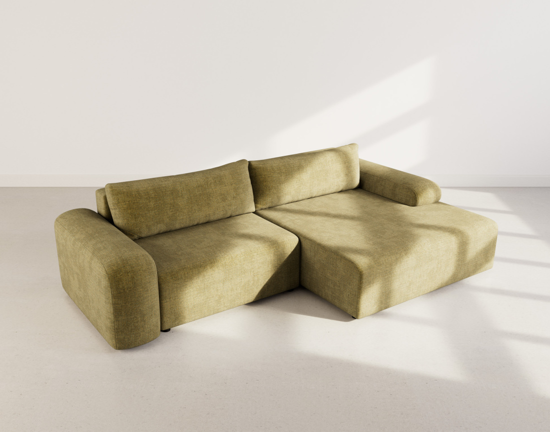 Canapé d'angle droit 4 places convertible avec coffre en velours texturé Rebecca