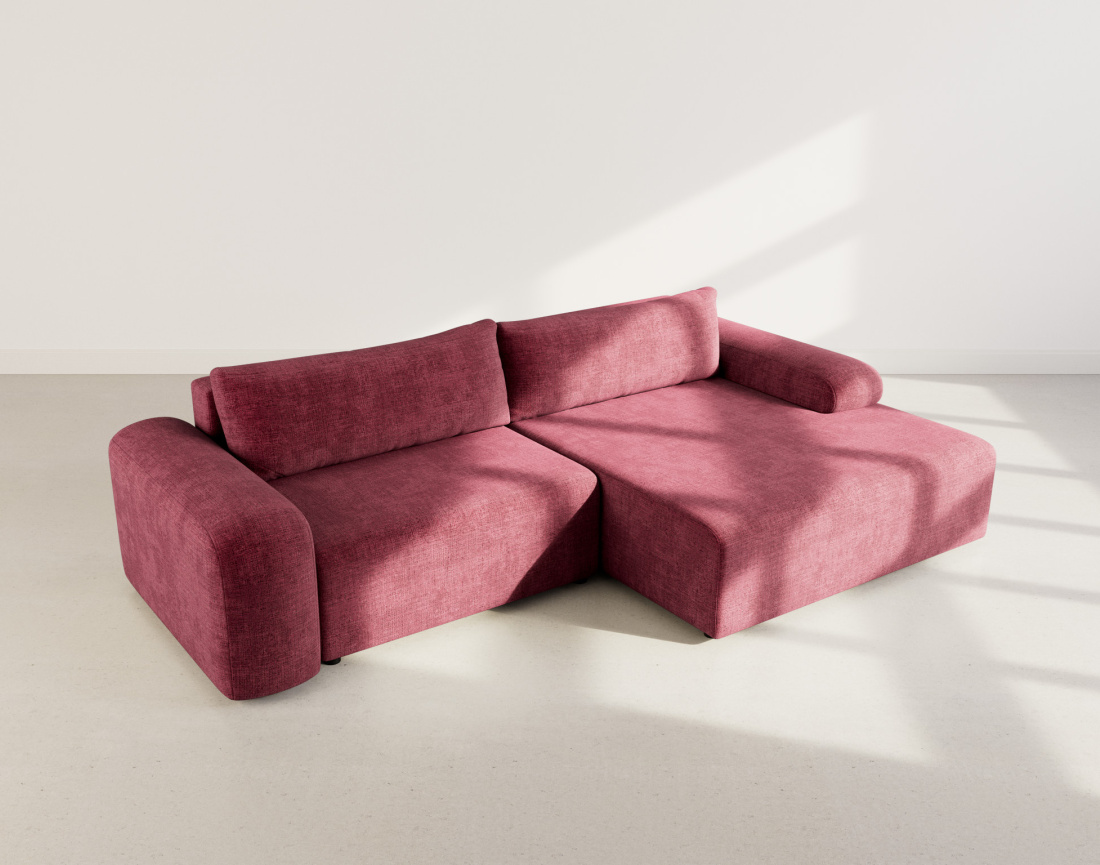 Canapé d'angle droit 4 places convertible avec coffre en velours texturé Rebecca