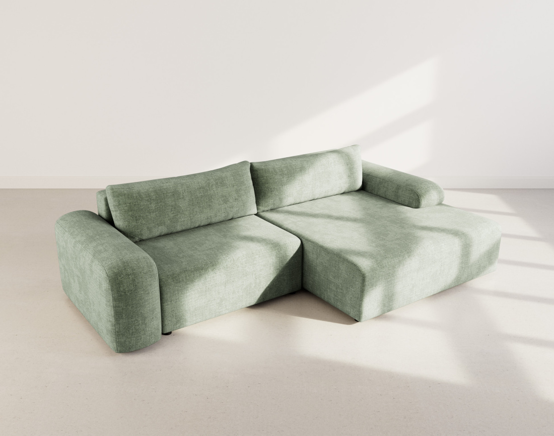 Canapé d'angle droit 4 places convertible avec coffre en velours texturé Rebecca