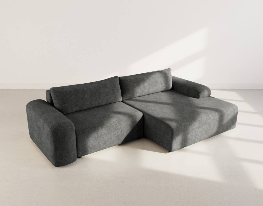 Canapé d'angle droit 4 places convertible avec coffre en velours texturé Rebecca