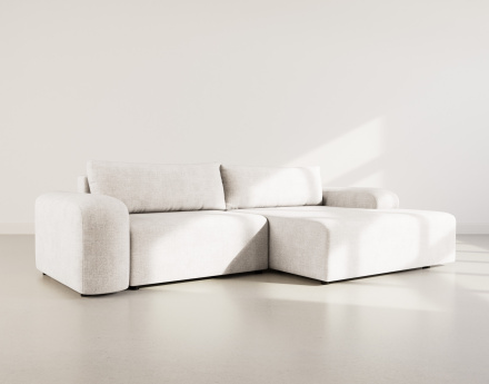 Canapé d'angle droit 4 places convertible avec coffre en velours texturé Rebecca