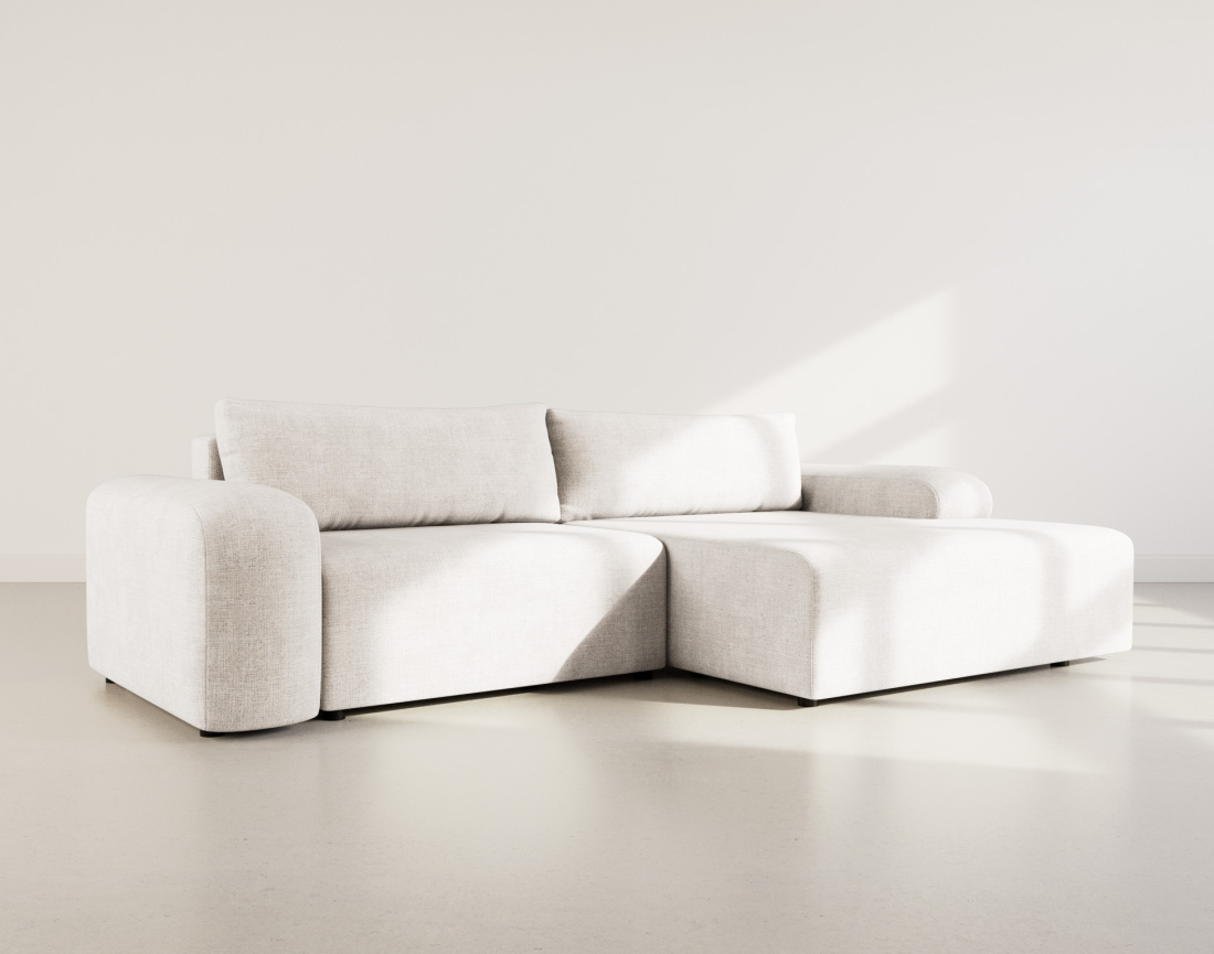 Canapé d'angle droit 4 places convertible avec coffre en velours texturé Rebecca