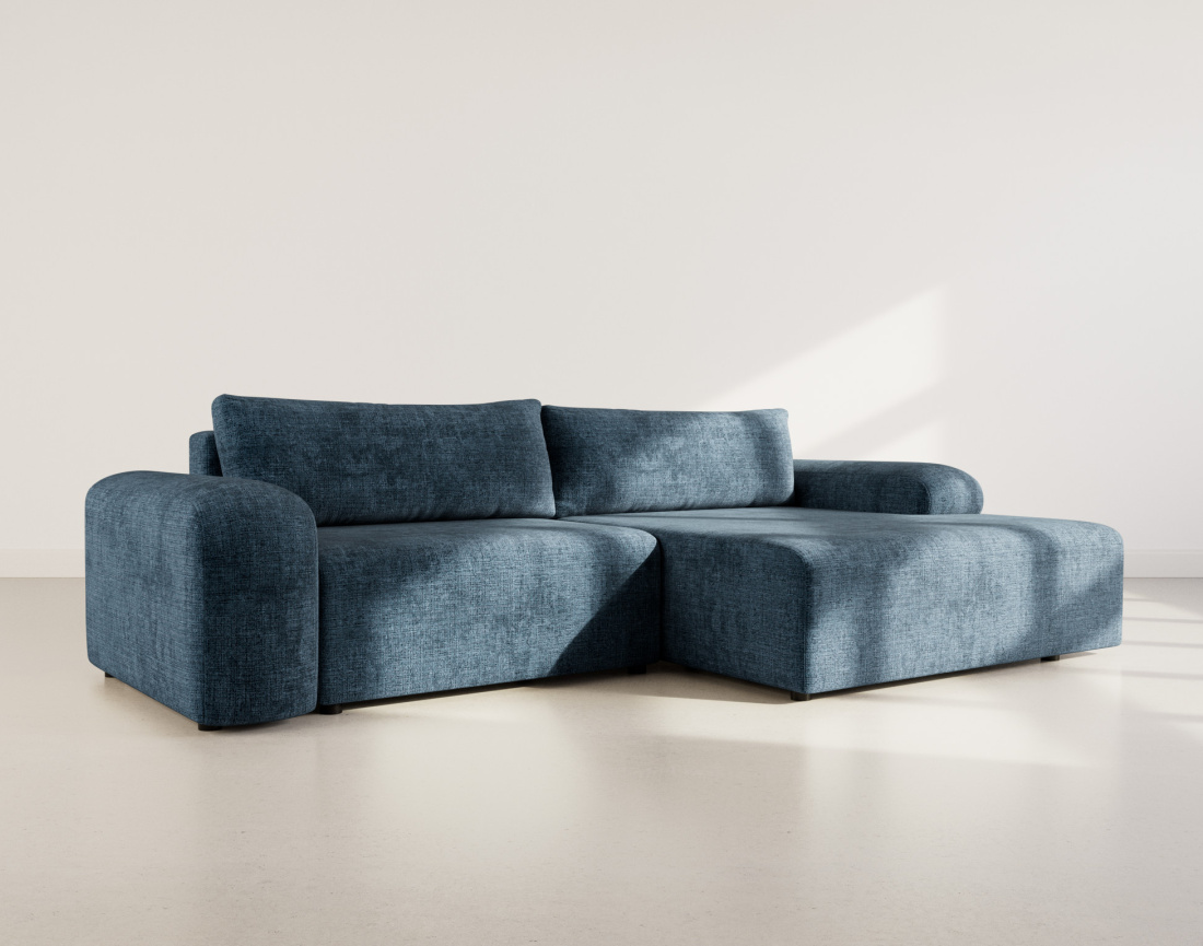 Canapé d'angle droit 4 places convertible avec coffre en velours texturé Rebecca