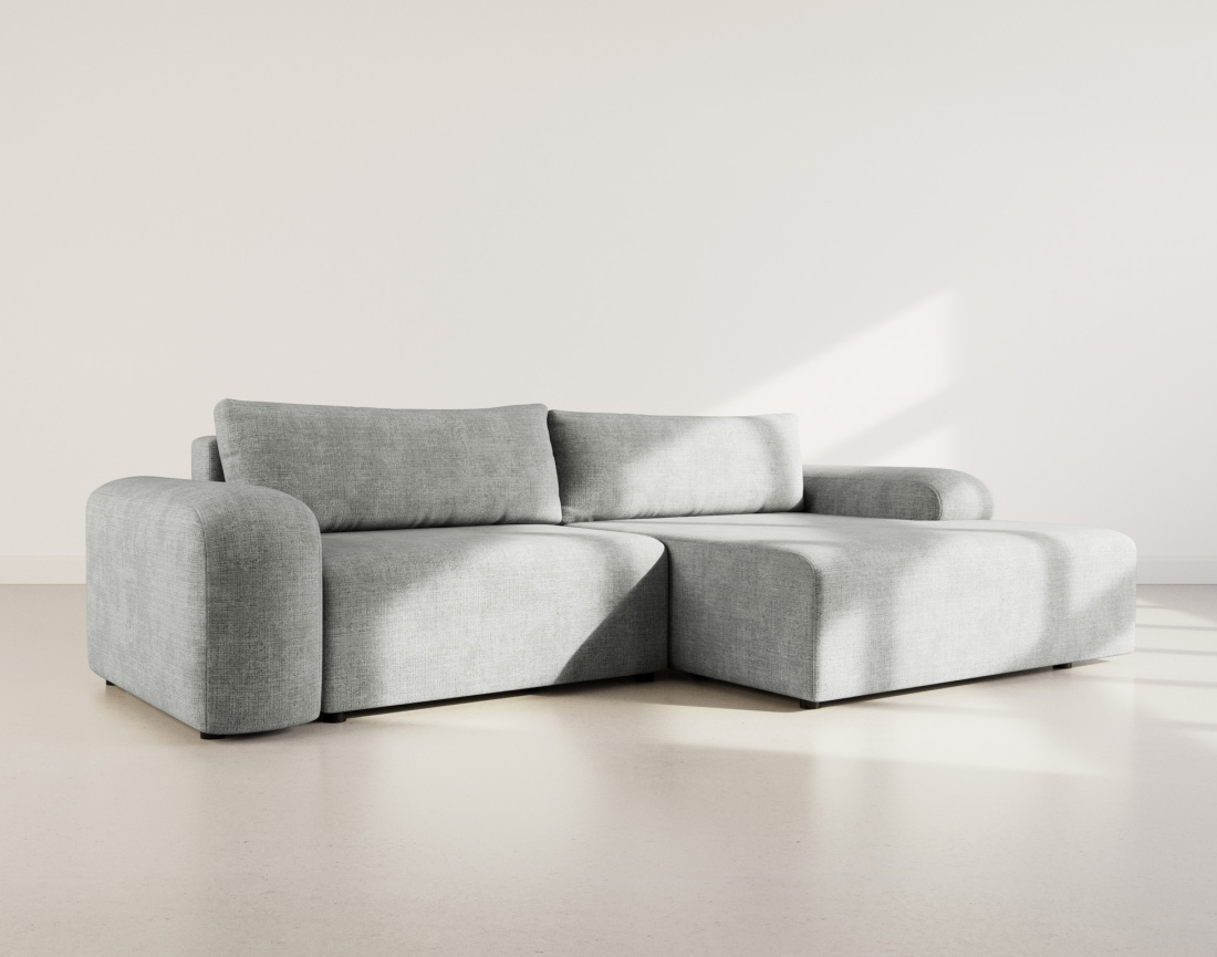 Canapé d'angle droit 4 places convertible avec coffre en velours texturé Rebecca