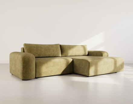 Canapé d'angle droit 4 places convertible avec coffre en velours texturé Rebecca