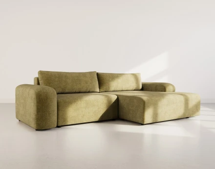 Canapé d'angle droit 4 places convertible avec coffre en velours texturé Rebecca