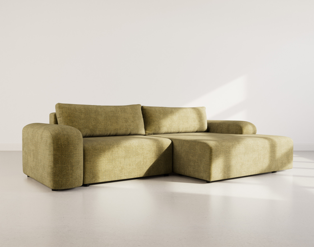 Canapé d'angle droit 4 places convertible avec coffre en velours texturé Rebecca