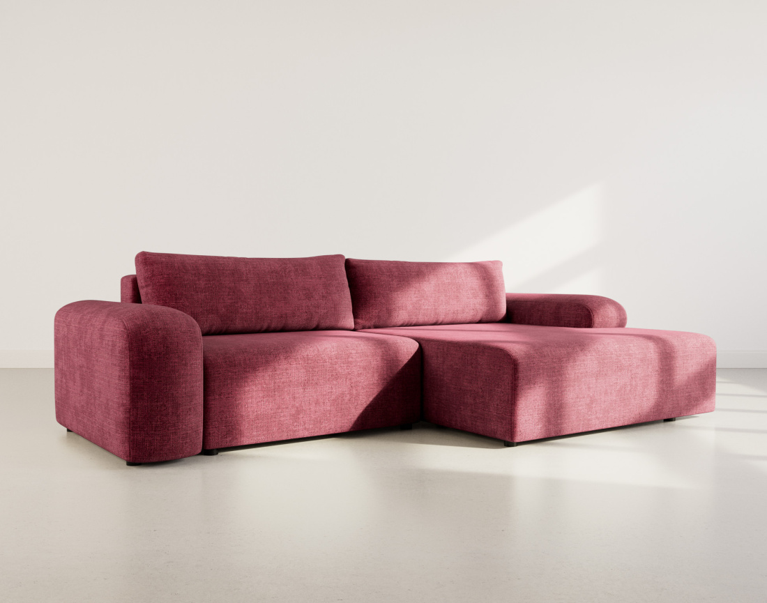 Canapé d'angle droit 4 places convertible avec coffre en velours texturé Rebecca