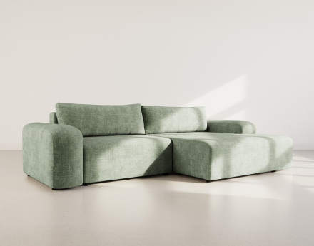 Canapé d'angle droit 4 places convertible avec coffre en velours texturé Rebecca