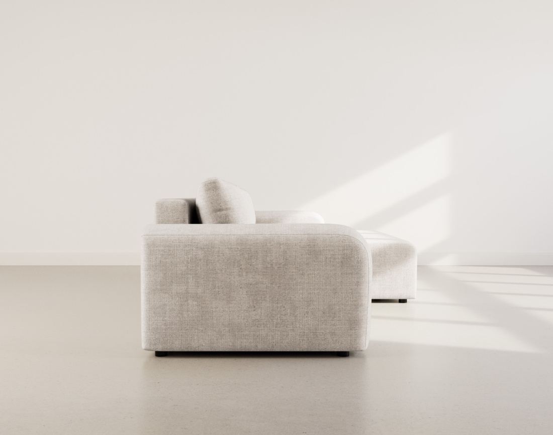 Canapé d'angle droit 4 places convertible avec coffre en velours texturé Rebecca