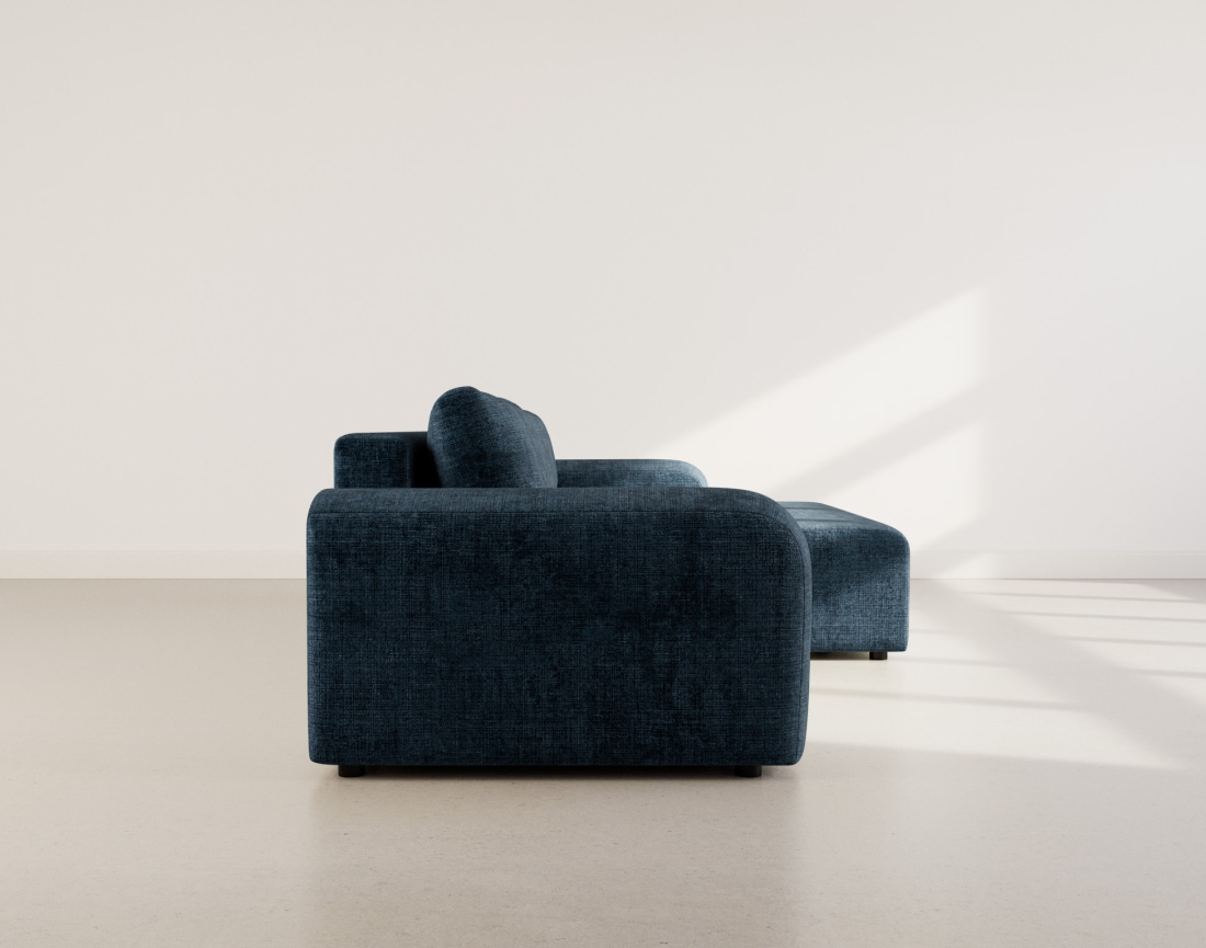 Canapé d'angle droit 4 places convertible avec coffre en velours texturé Rebecca