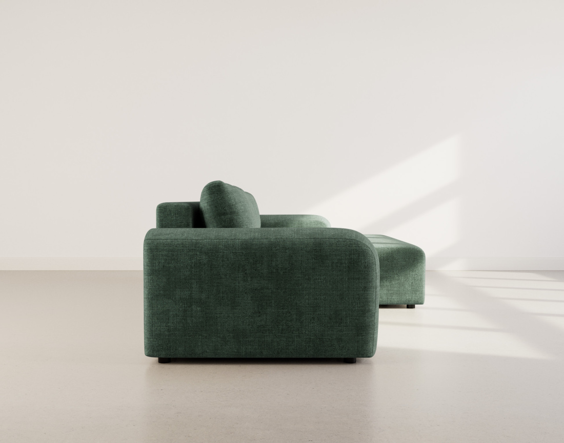 Canapé d'angle droit 4 places convertible avec coffre en velours texturé Rebecca