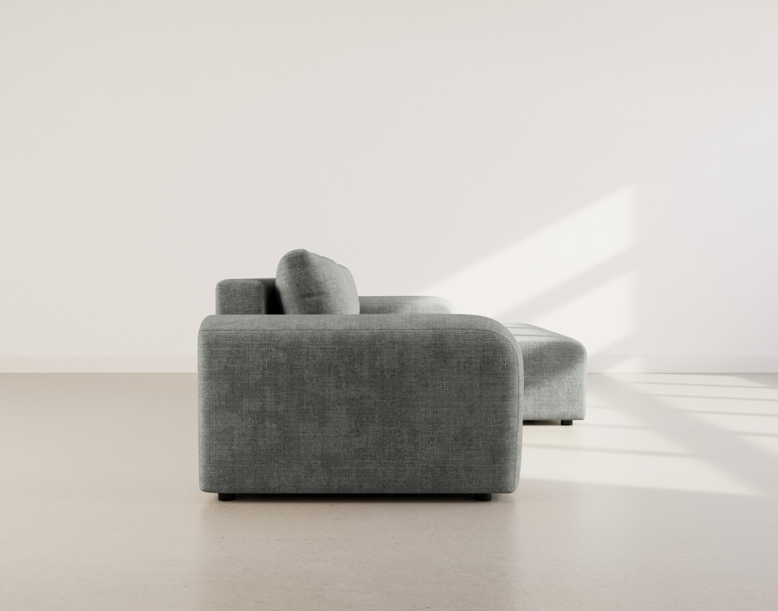 Canapé d'angle droit 4 places convertible avec coffre en velours texturé Rebecca