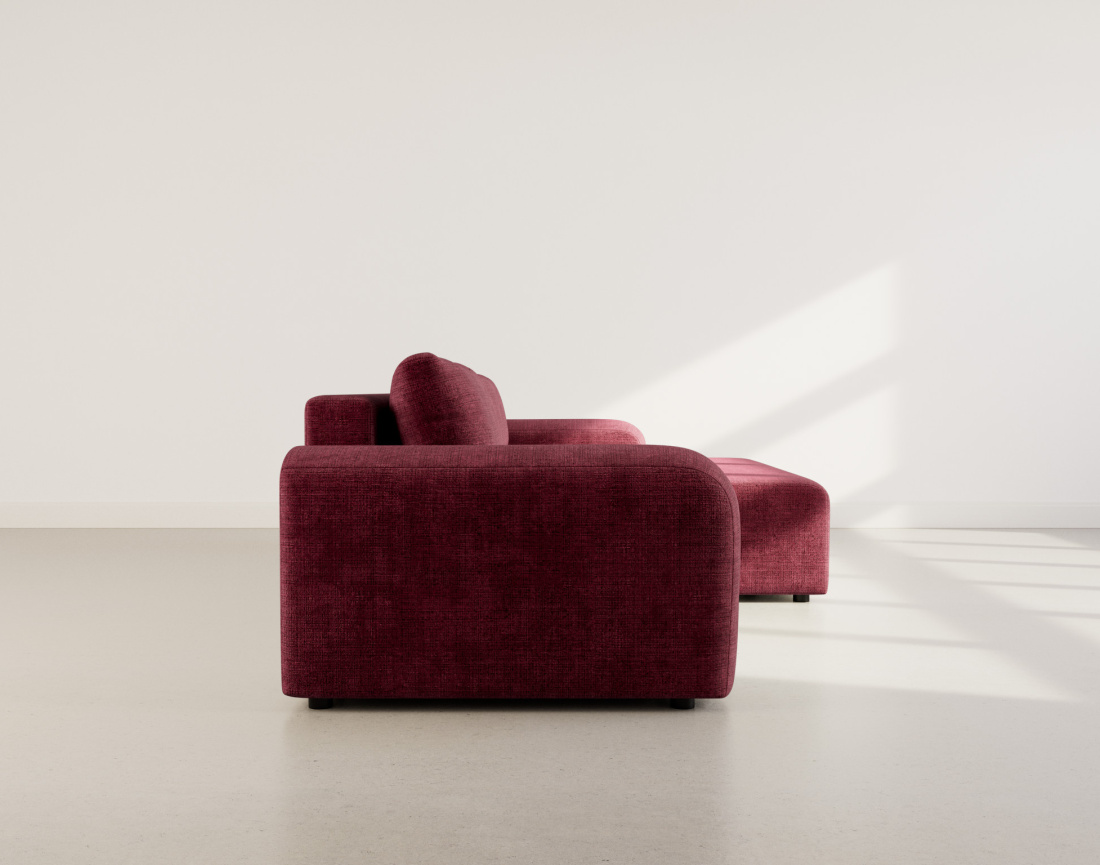 Canapé d'angle droit 4 places convertible avec coffre en velours texturé Rebecca