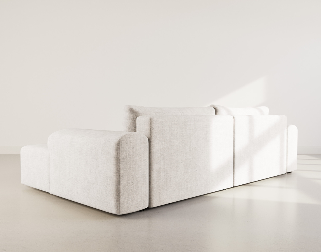 Canapé d'angle droit 4 places convertible avec coffre en velours texturé Rebecca