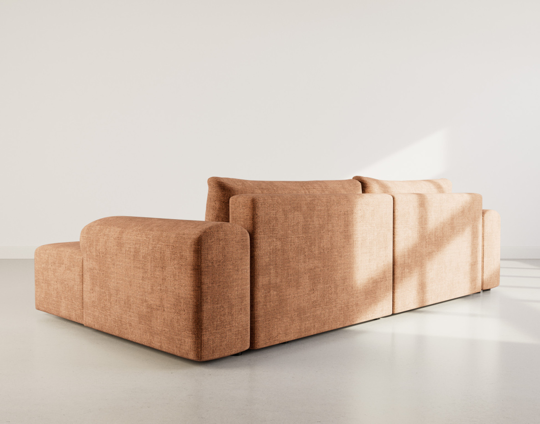 Canapé d'angle droit 4 places convertible avec coffre en velours texturé Rebecca