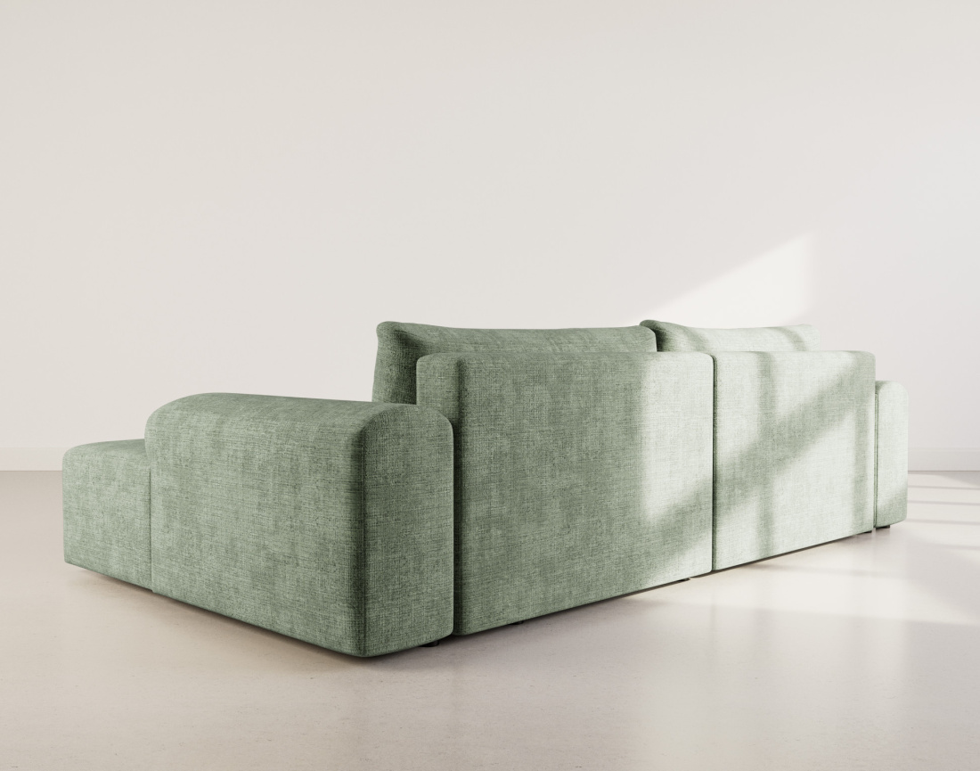 Canapé d'angle droit 4 places convertible avec coffre en velours texturé Rebecca