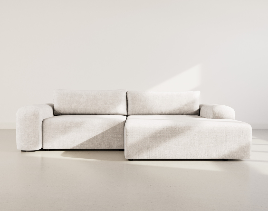 Canapé d'angle droit 4 places convertible avec coffre en velours texturé Rebecca