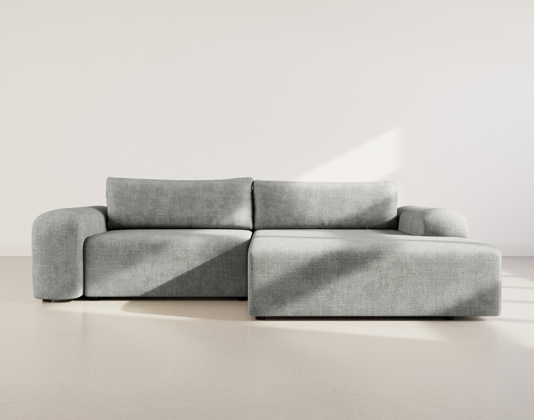 Canapé d'angle droit 4 places convertible avec coffre en velours texturé Rebecca