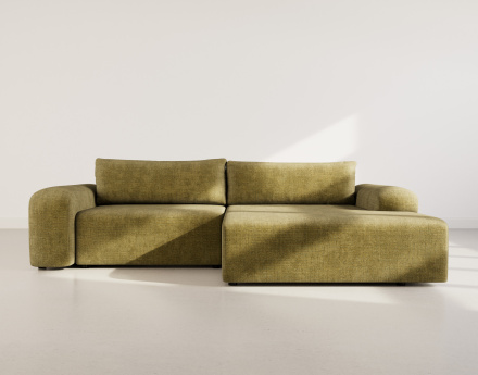 Canapé d'angle droit 4 places convertible avec coffre en velours texturé Rebecca