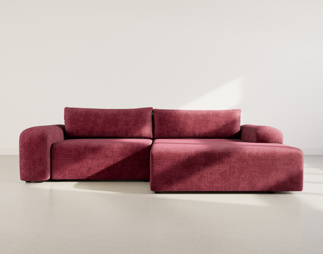 Canapé d'angle droit 4 places convertible avec coffre en velours texturé Rebecca