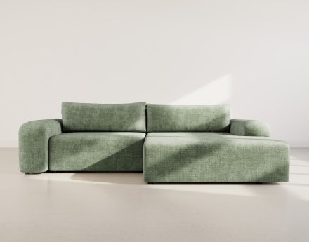 Canapé d'angle droit 4 places convertible avec coffre en velours texturé Rebecca