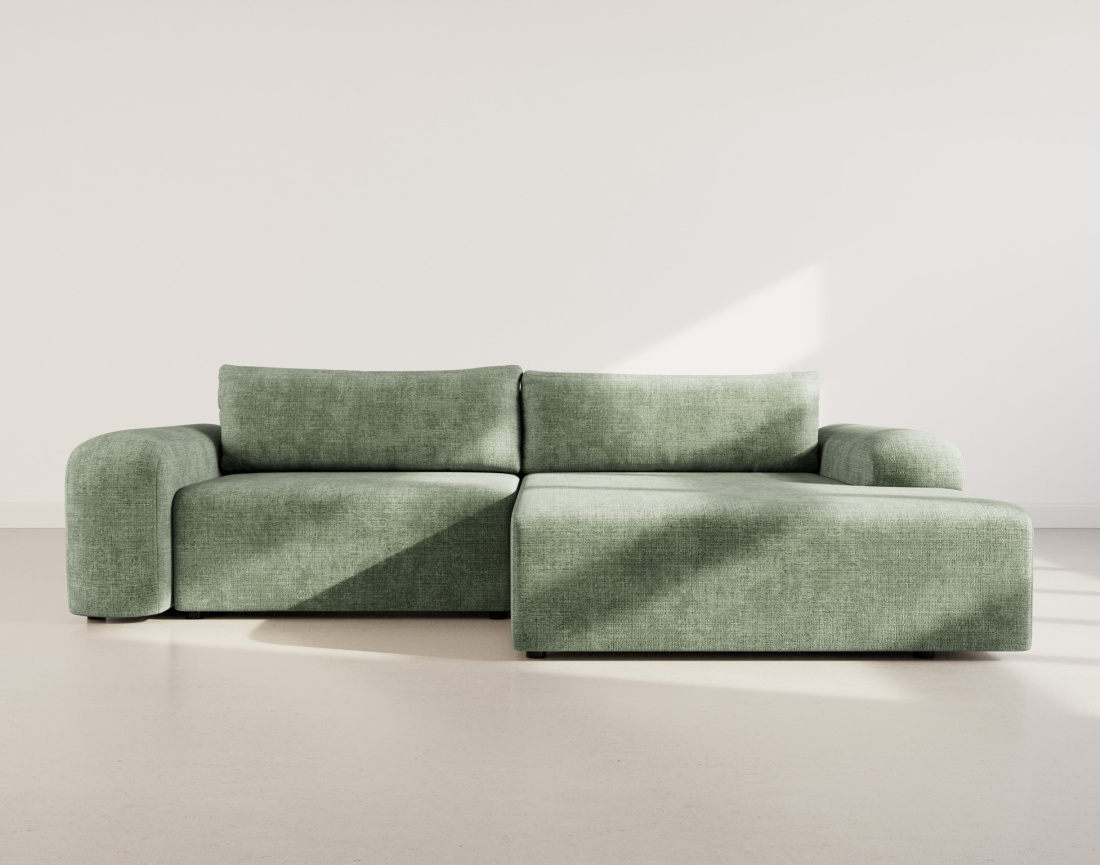 Canapé d'angle droit 4 places convertible avec coffre en velours texturé Rebecca