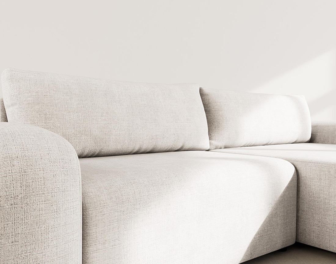 Canapé d'angle droit 4 places convertible avec coffre en velours texturé Rebecca