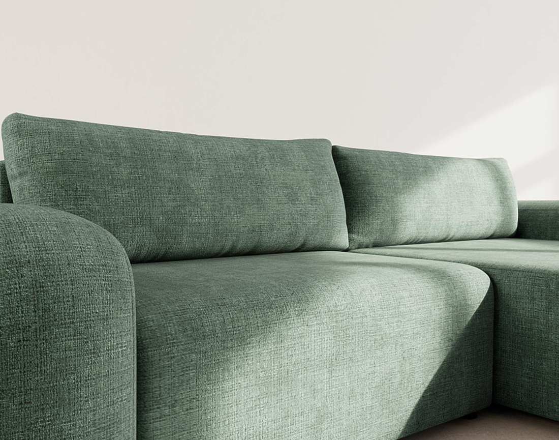 Canapé d'angle droit 4 places convertible avec coffre en velours texturé Rebecca