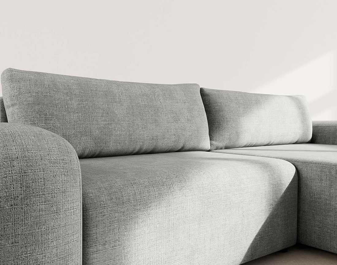 Canapé d'angle droit 4 places convertible avec coffre en velours texturé Rebecca