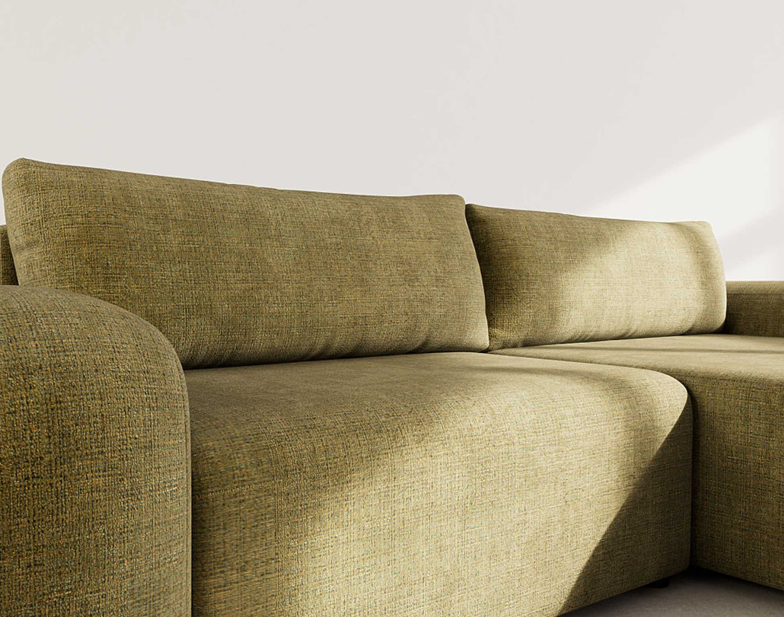 Canapé d'angle droit 4 places convertible avec coffre en velours texturé Rebecca